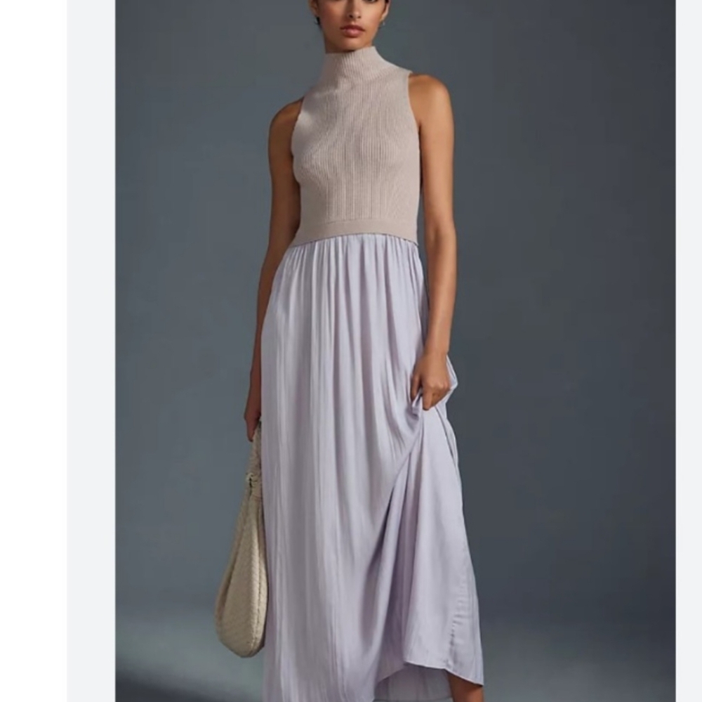 Anthropologie Large Sleeveless Twofer Dress Lavender Purple Pleated Long Spring